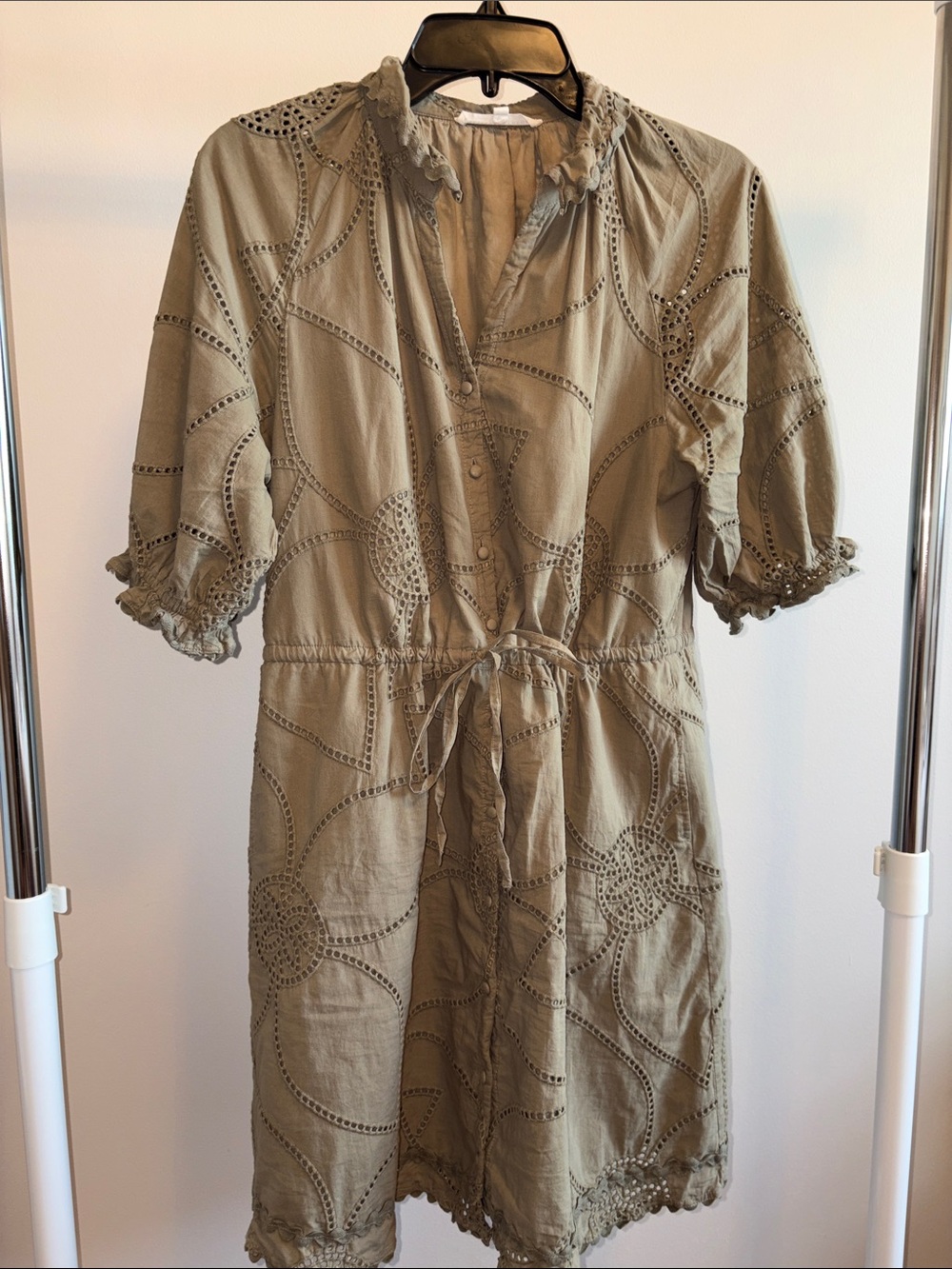 MELISSA NEPTON Olive Eyelet Drawstring Midi Dress